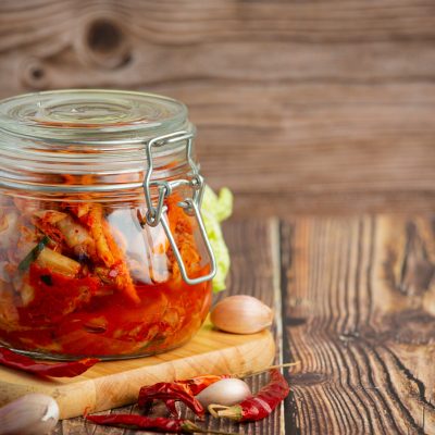 kimchi ready to eat in glass jar